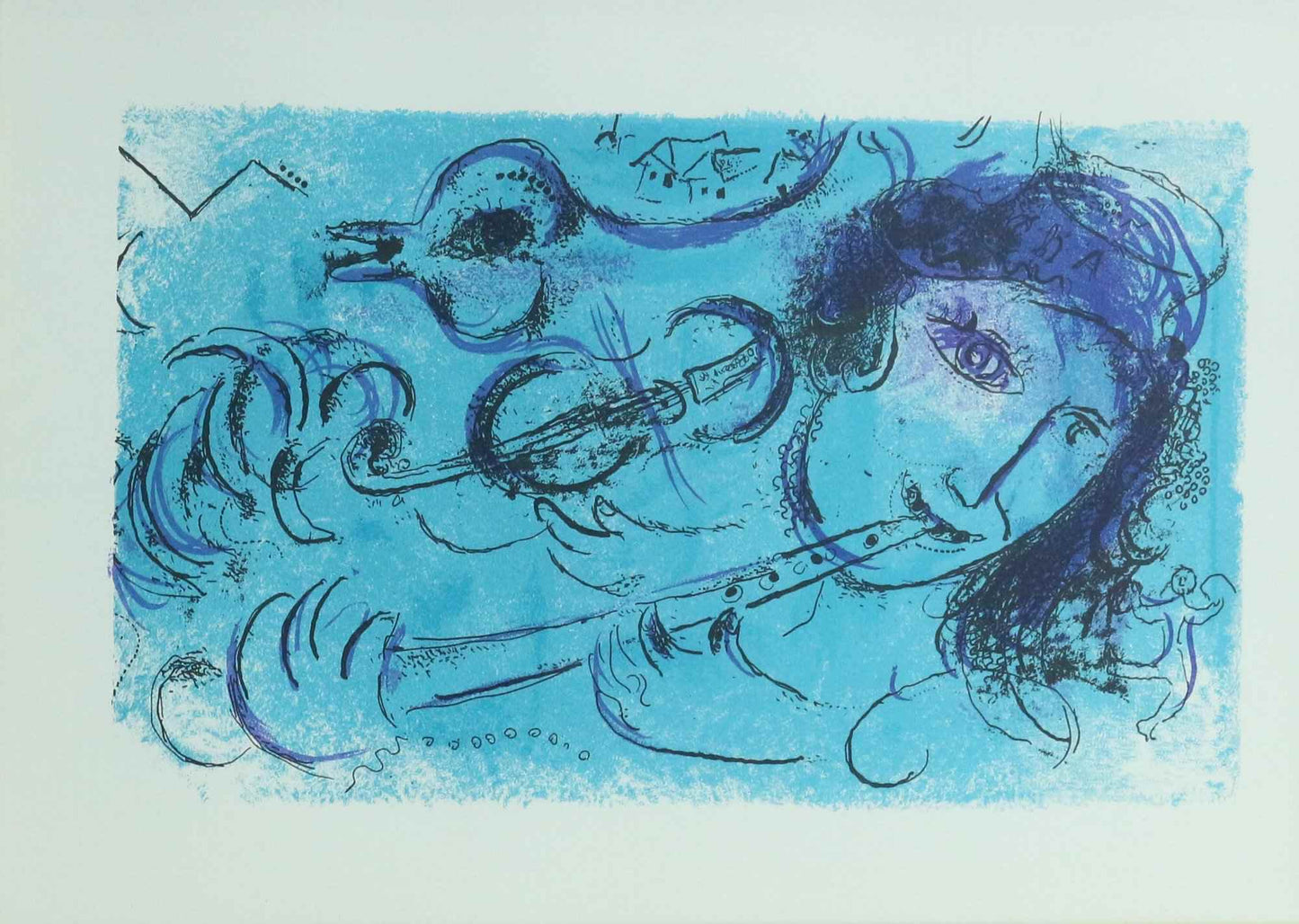 Marc Chagall "Blue flute player (estamp)"