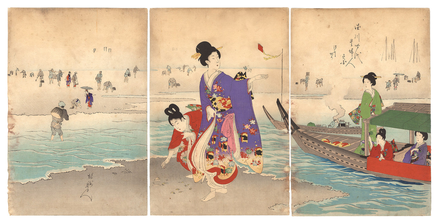 Chikanobu "Ladies of the Tokugawa Period / Gathering Shellfish"