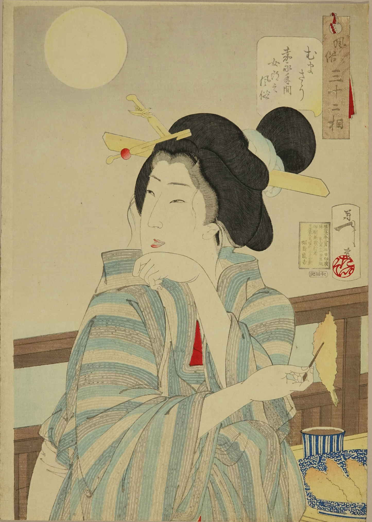 TSUKIOKA YOSHITOSHI "Mumaso (Looking delicious), from Fuzoku sanjuniso (Thirty-two aspect of customs and manners)"