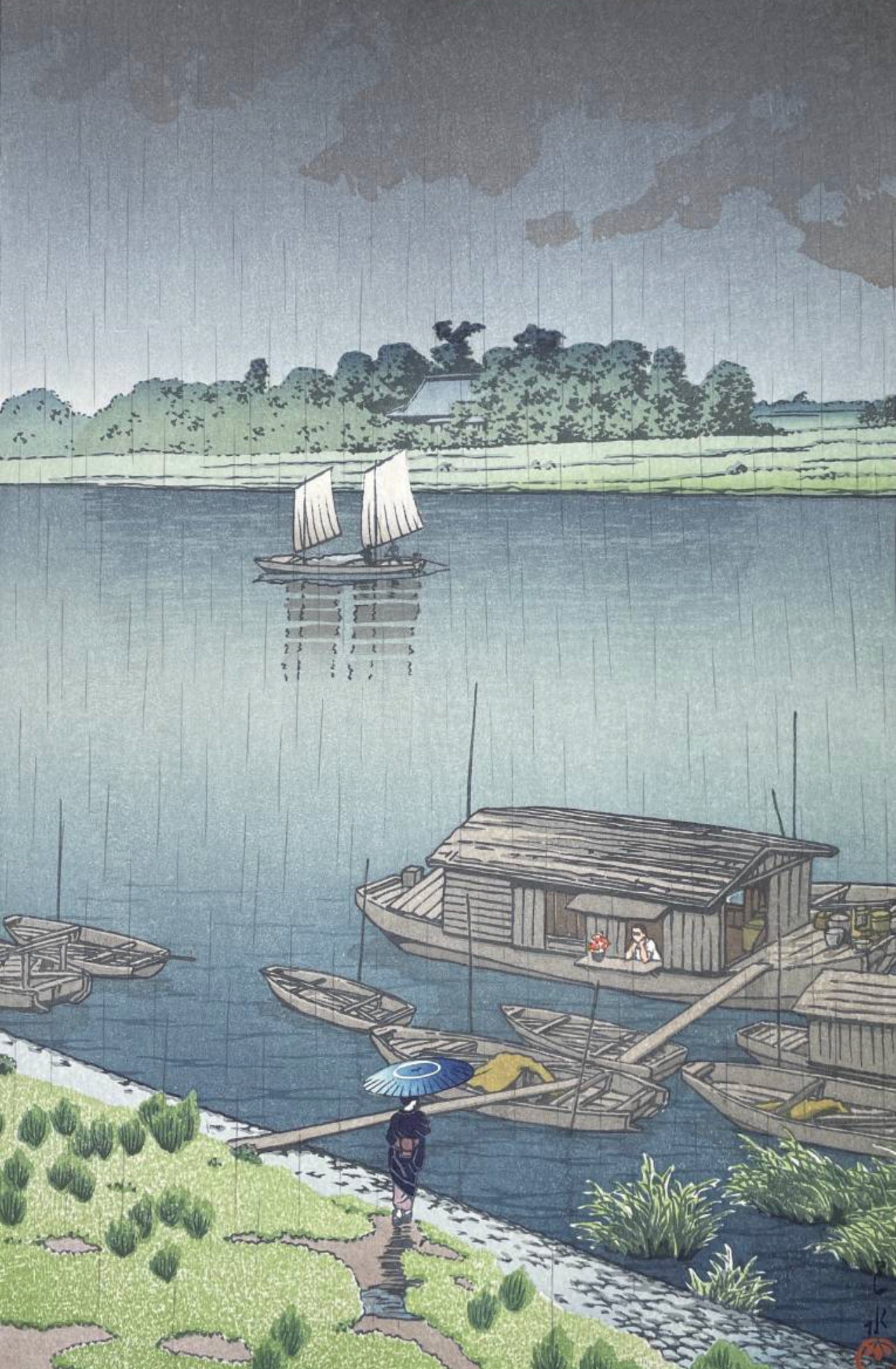 KAWASE HASUI "May Rain (Arakawa River)"