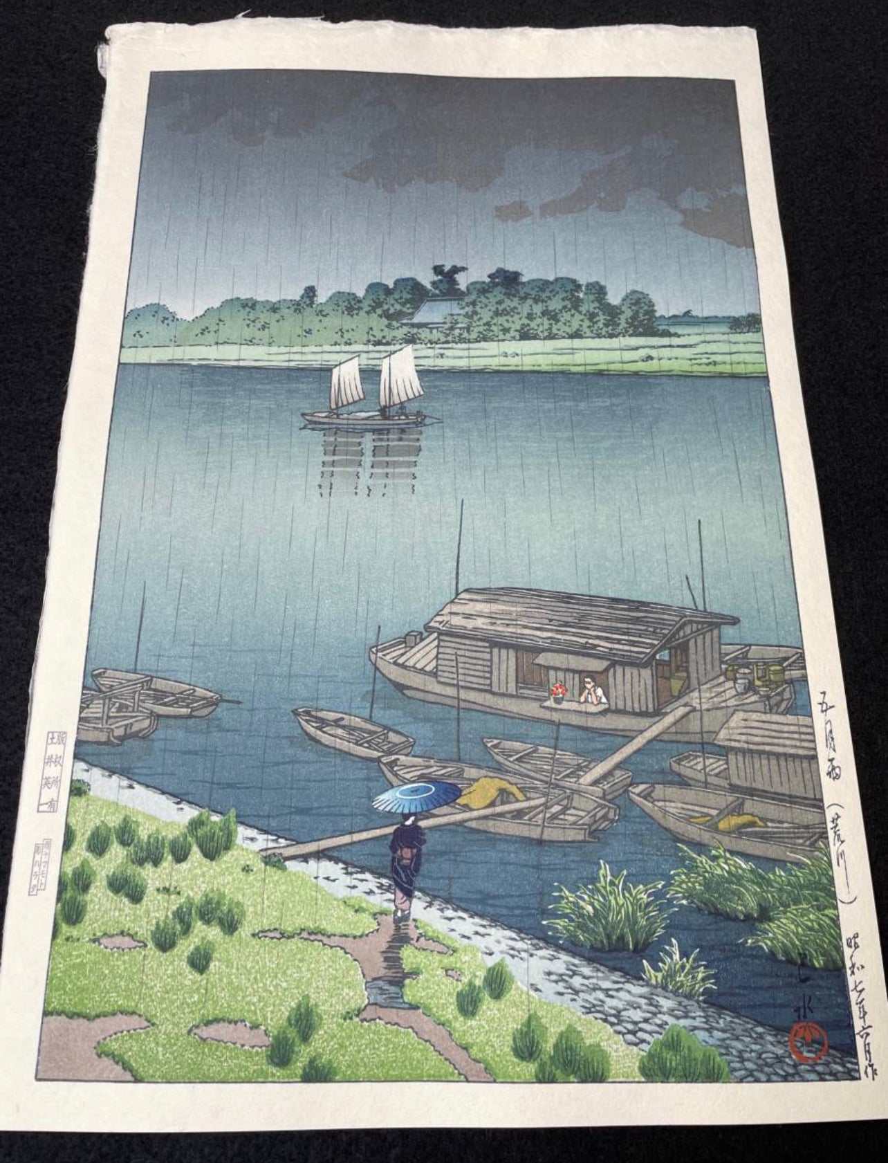 KAWASE HASUI "May Rain (Arakawa River)"