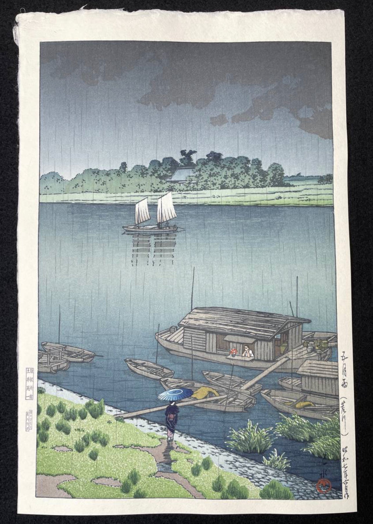 KAWASE HASUI "May Rain (Arakawa River)"