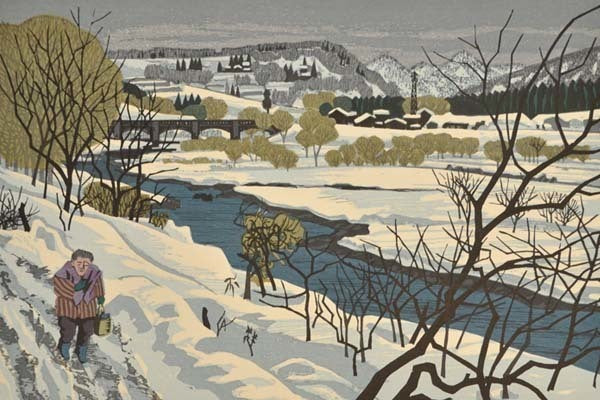 Kitaoka Fumio "Snowy Road Along the River"