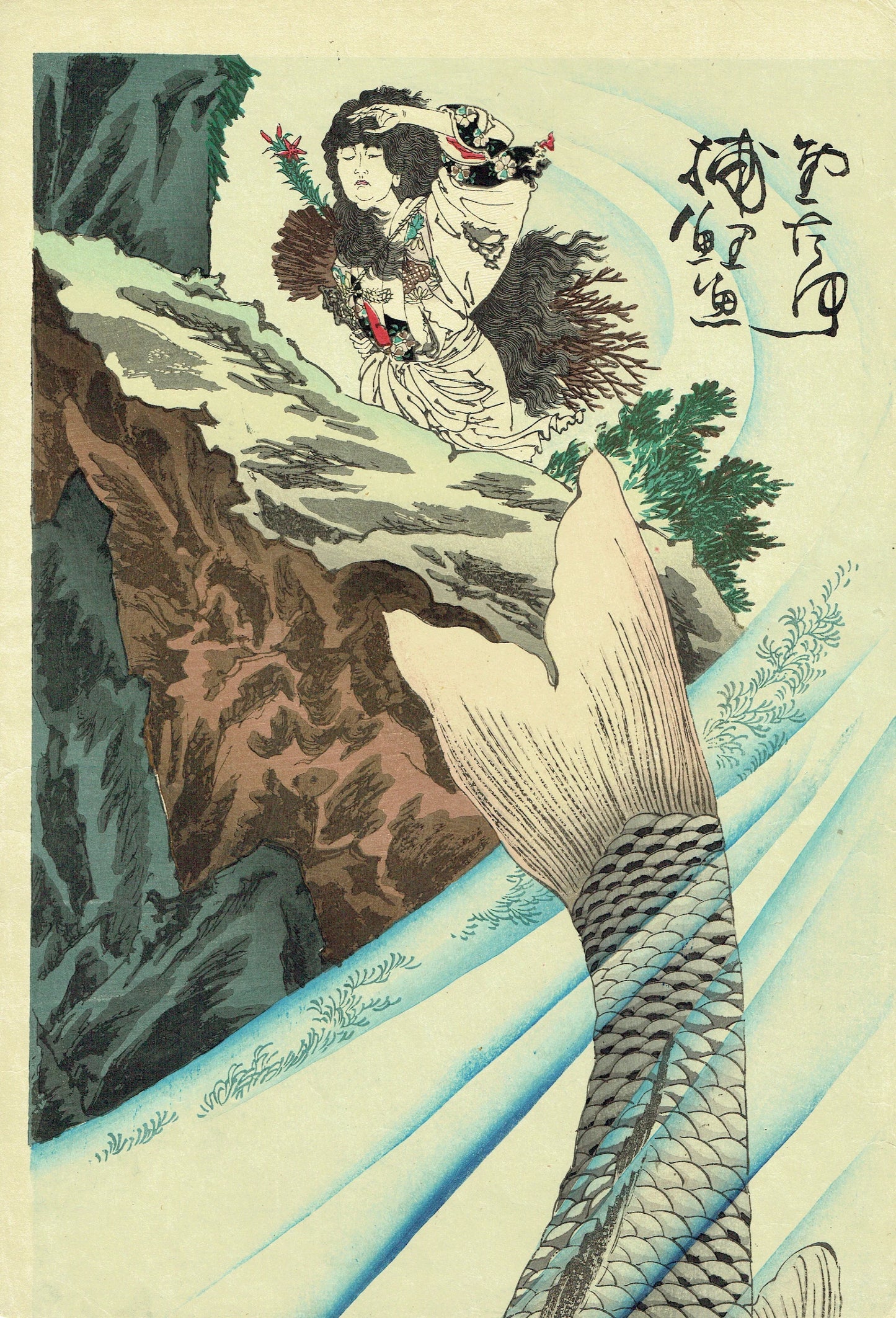 Tsukioka Yoshitoshi "Kintaro Capturing a Carp"