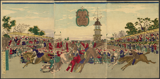 TSUKIOKA YOSHITOSHI "Horse racing at Yasukuni Shrine"