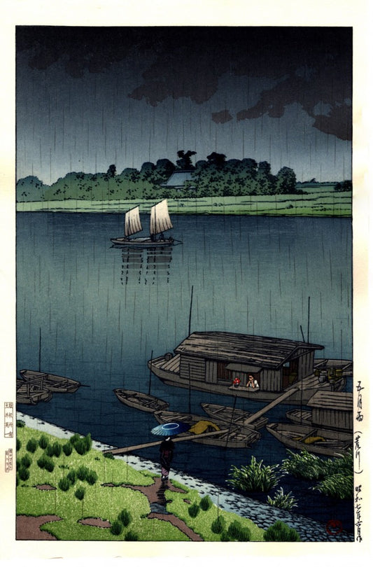 KAWASE HASUI "May Rain (Arakawa River)"