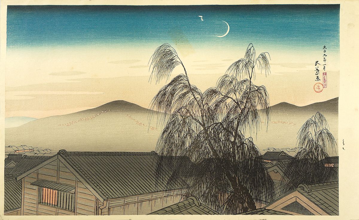 Hashiguchi Goyo "Evening moon at Kobe"