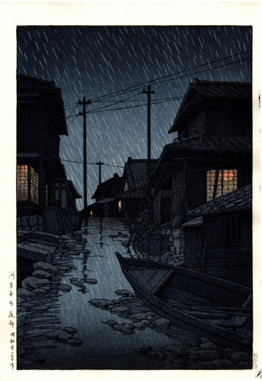 Kawase Hasui "Night rain in Kawarago"