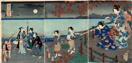 Kunisada "Four Seasons Autumn Landscape series "Genji and the Moon at Night in Suma”"