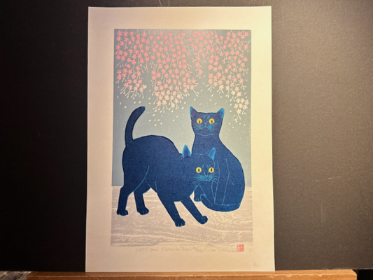 Nishida Tadashige "Cat And Sakura Blue"