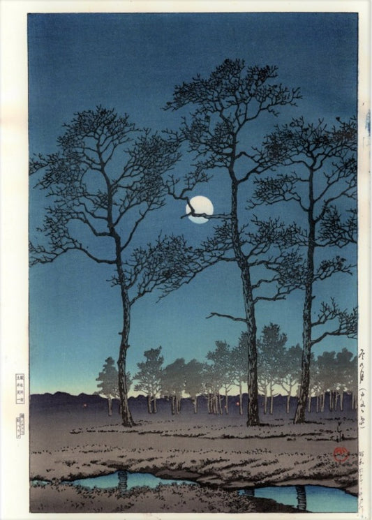 KAWASE HASUI "Winter moon, Toyamagahara"