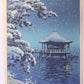 Tsuchiya Koitsu "Snow at Ukimido temple hall  in the water of Lake Biwa"