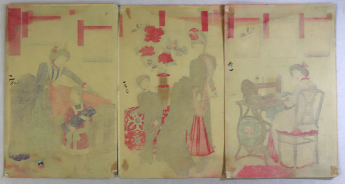 Toyohara Chikanobu "Court Ladies making western clothing"