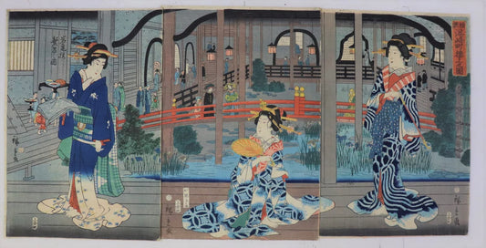 Hiroshige II "Building at Miyozaki-chô, Yokohama : The Prosperous Gankiro Tea-hous"