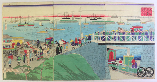 Yoshitora "Steam train at Takanawa"