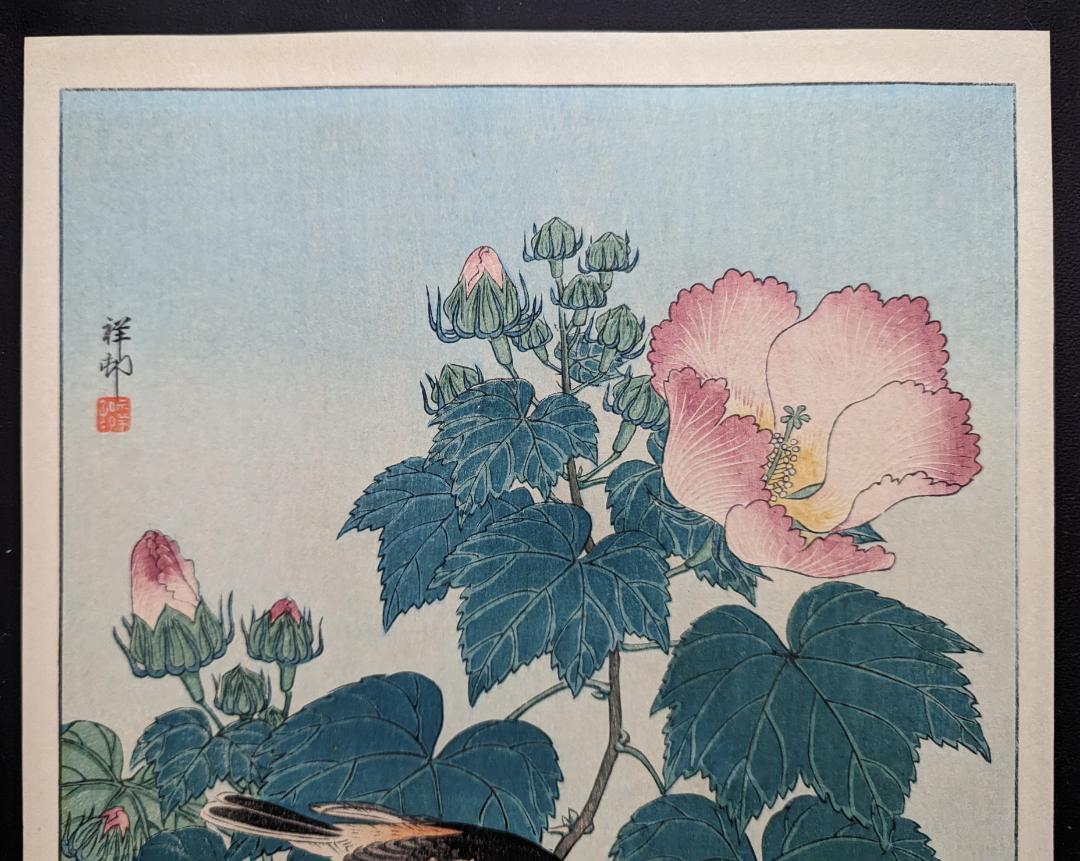 Ohara Koson "Fly-catcher on Rose Mallow Watching"