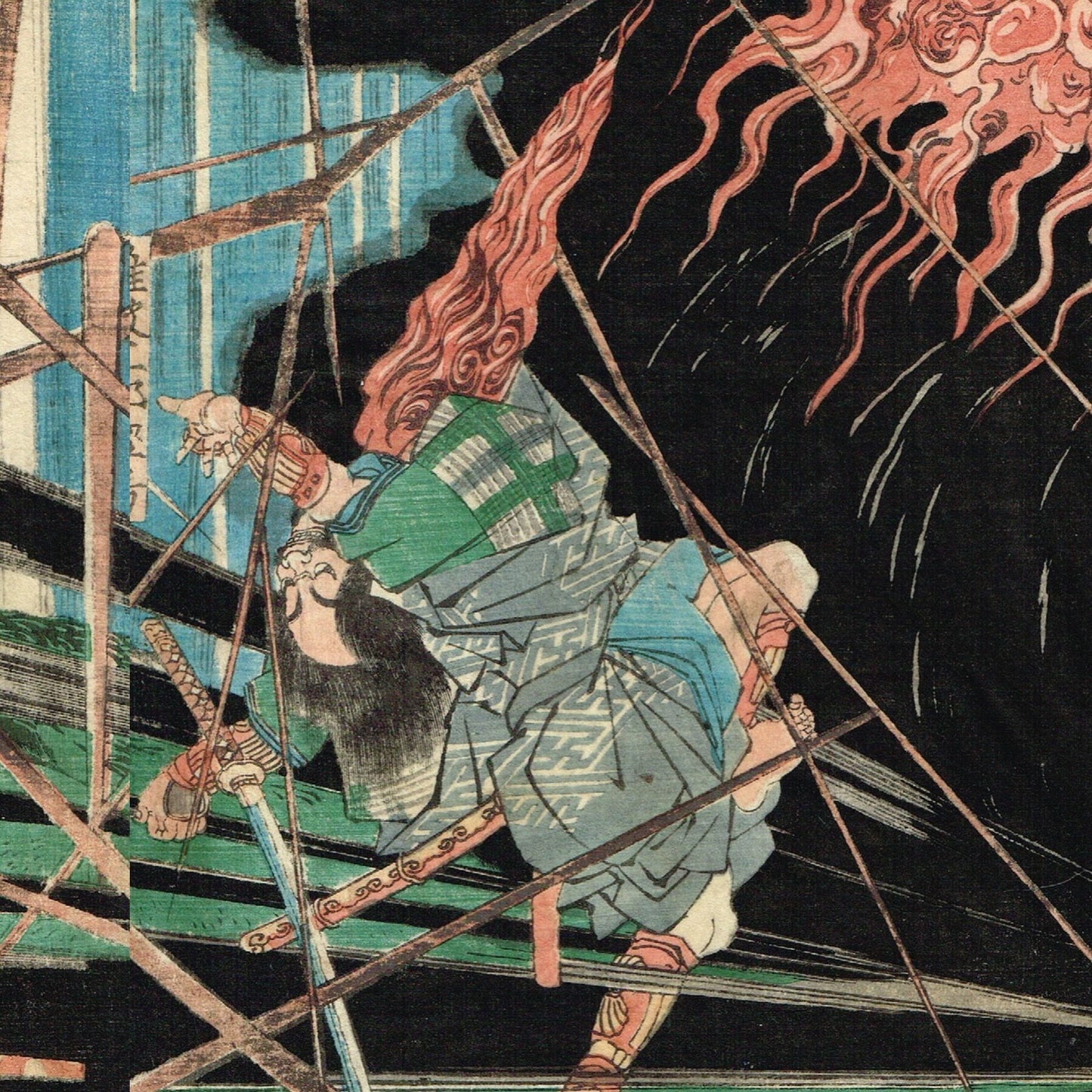 Utagawa Kuniyoshi "The ghost of wicked Genta Yoshihira attacking Namba Jiro"