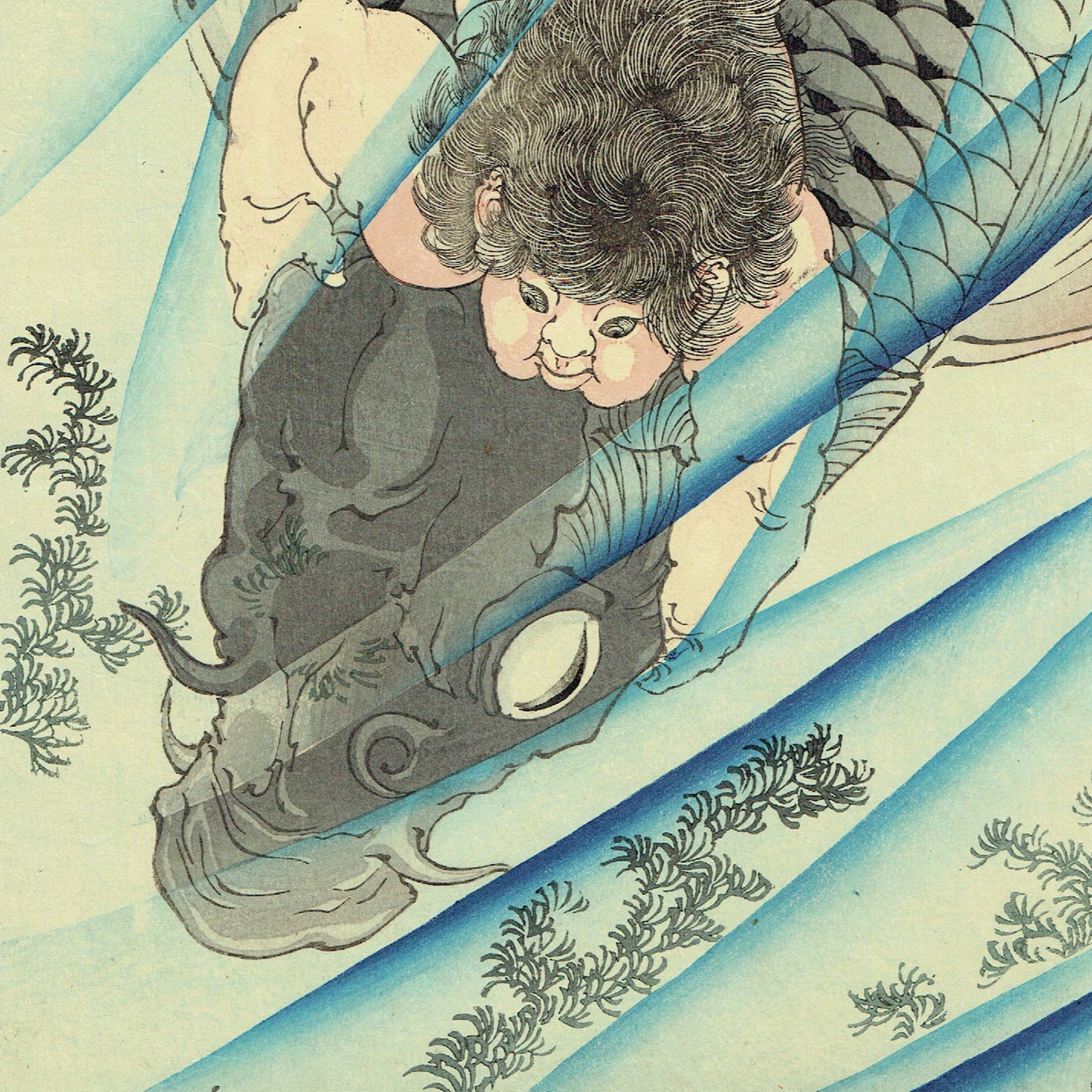 Tsukioka Yoshitoshi "Kintaro Capturing a Carp"