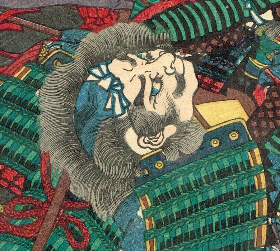 Utagawa Yoshitsuya "Sanada Hyoubu versus Shibata Inaba no kami, from the series One-to-One Combats at the Great Battle of Kawanakajima"