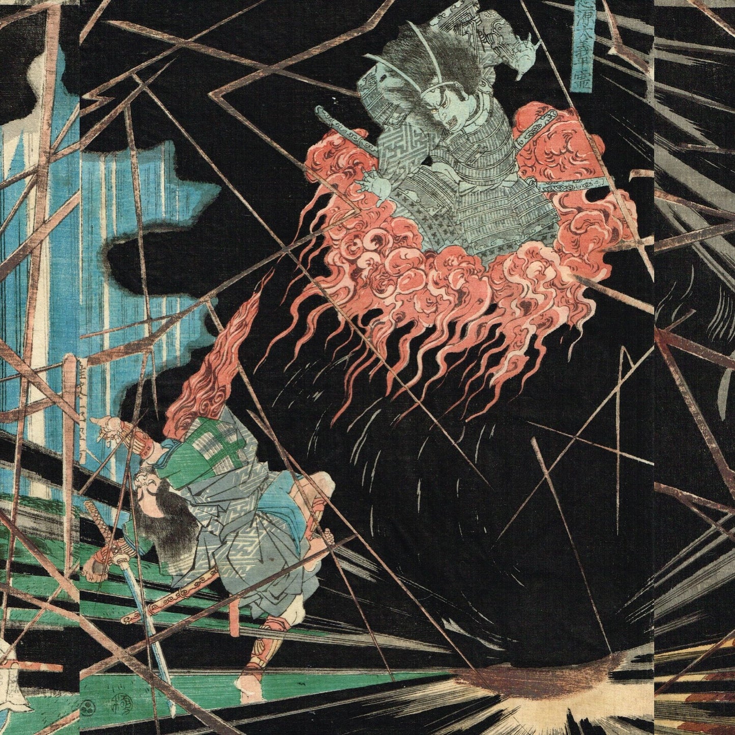 Utagawa Kuniyoshi "The ghost of wicked Genta Yoshihira attacking Namba Jiro"
