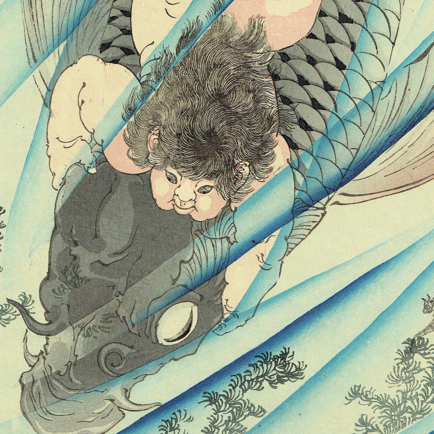 Tsukioka Yoshitoshi "Kintaro Capturing a Carp"