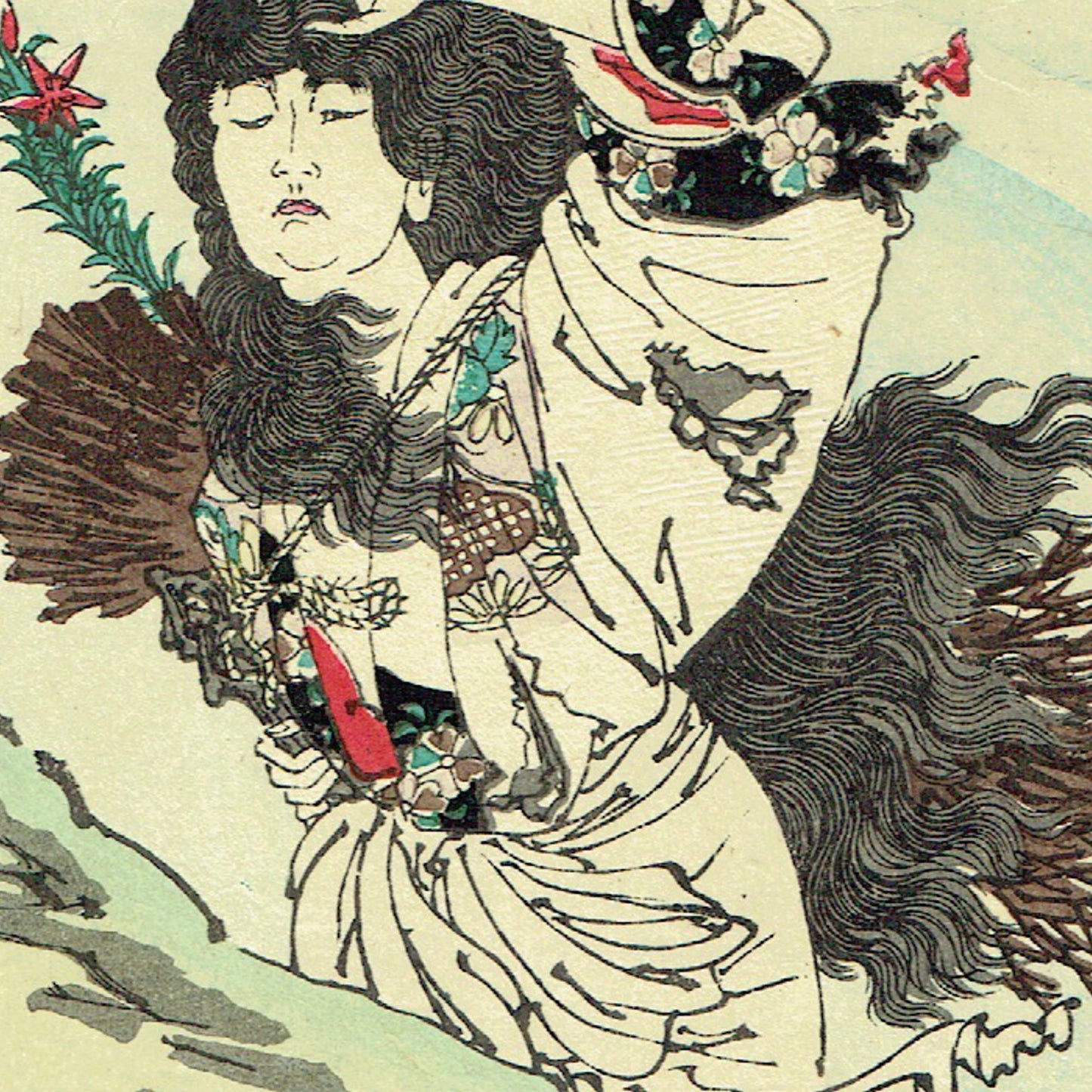 Tsukioka Yoshitoshi "Kintaro Capturing a Carp"