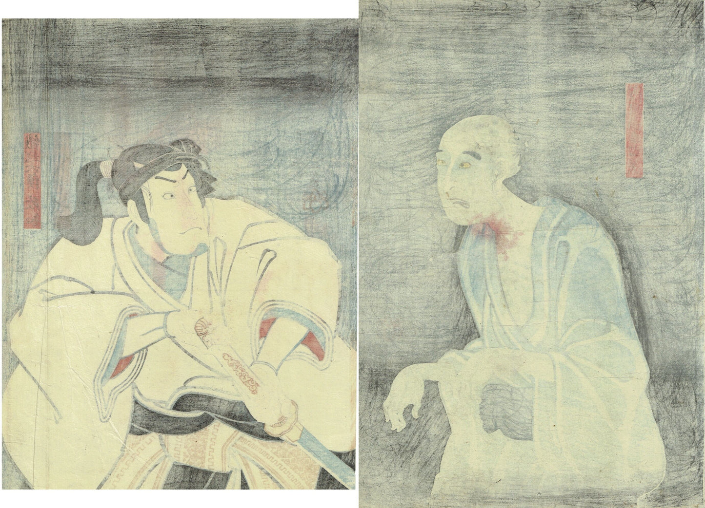 Utagawa Kuniyoshi "L Asakura Dango Reverie / R Ogoshi Daiko Masachi"