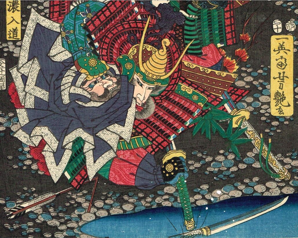 Utagawa Yoshitsuya "Hara Mino no Nyudo versus Nagao Nobukage, from the series One-to-One Combats at the Great Battle of Kawanakajima"
